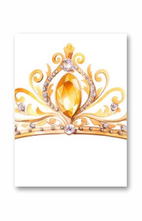 golden tiara in watercolor style isolated on a transparent background, generative ai