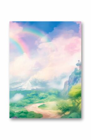 watercolor background with a whimsical and fairytale-like theme, perfect for children's book illustrations or magical storytelling.