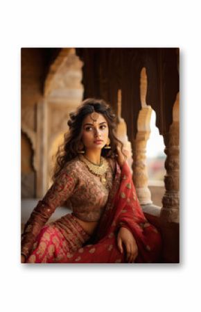 Beautiful indian woman or princess in traditional wear and jwellery