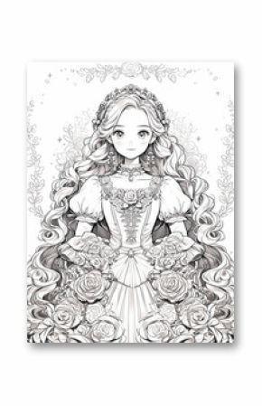 Coloring book for children, princess girl character.
