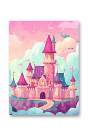 Pink princess castle in the clouds. fairy tale. fantasy. dreams