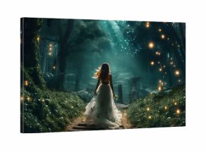 Bride on a Moonlit Forest Path, Captured in an Enchanting Moment