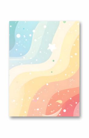 Soft pastel rainbow wavy background decorated with dots and stars scattered throughout.