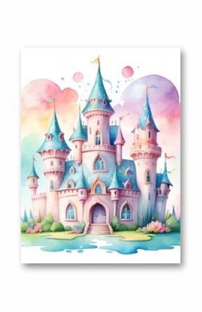Magical Princess Fairytale Castle, Magical Kingdom Castle, cute Castle, princess, Watercolor castle clipart digital download 