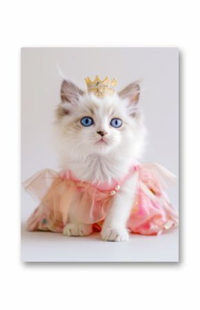 Cute kitten in princess dress with crown