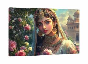 Digital painting of an ancient indian princess holding flowers