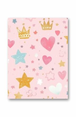 Vector illustration of a pink princess pattern Ideal for baby birthday cards shower invitations children s wallpaper and fabric Charming design featuring stars crowns diamonds and hearts