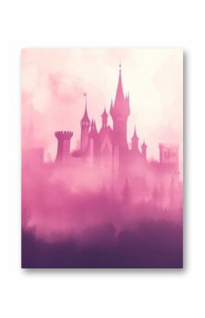 Silhouette of a whimsical castle in shades of pink evoking a fairytale atmosphere fit for a princess