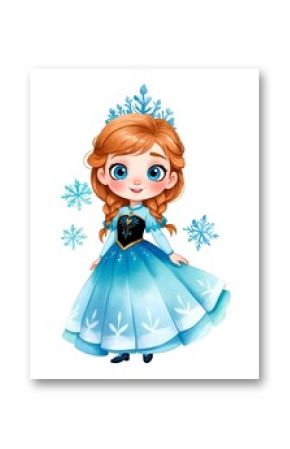 Watercolor baby princess, queen of ice, elsa, anna, birthday princess, girl 
