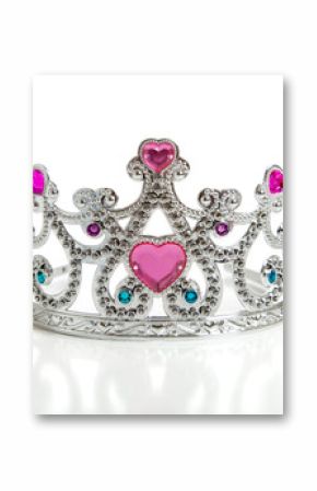 A child's toy princess tiara on a white background