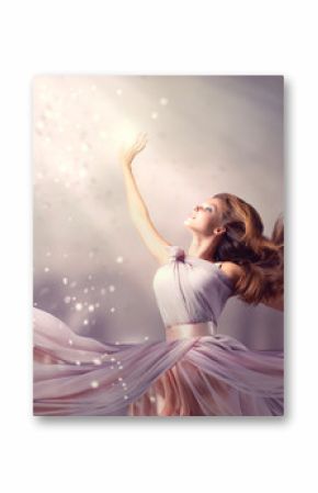 Beautiful Girl Wearing Long Chiffon Dress. Fantasy Scene