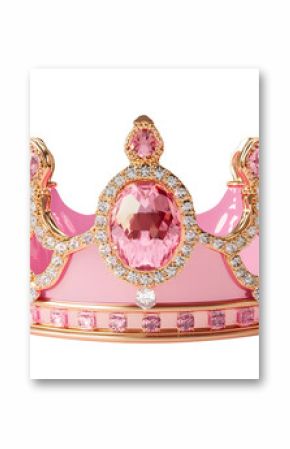 A pink crown with diamonds and pearls