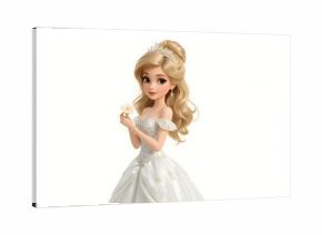 Animated princess in white gown, holding flower