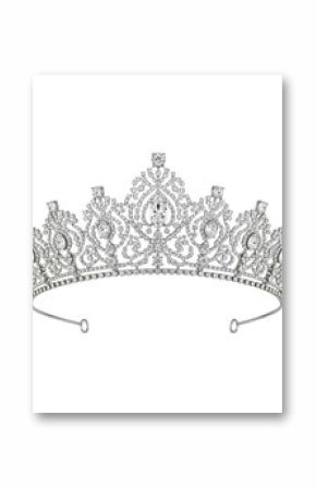 A dazzling silver tiara intricately designed with numerous sparkling diamonds and gemstones, perfect for weddings, pageants, or special events.