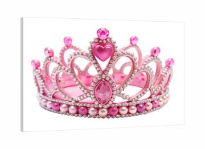 Adorable pink princess tiara crown with heartshaped gems, isolated on transparent background, ideal for a birthday party or a fairytale wedding