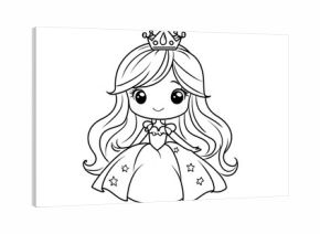Cartoon princess illustration with crown and dress for coloring