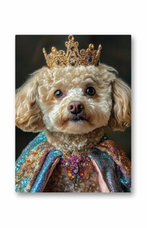 A poodle dressed in sparkling princess costume, complete with tiara, exudes charm and elegance. This adorable dog captures essence of royalty with its glittering attire