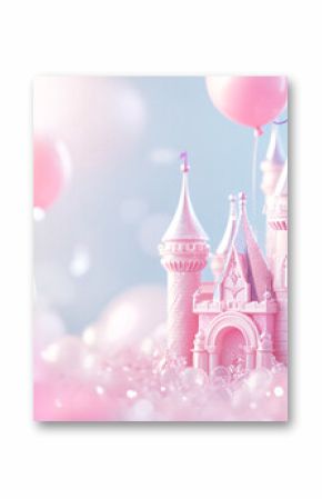 Magical Pink Castle with Balloons and Bokeh Lights  Fairytale Dream, Magical Pink Castle with Balloons and Bokeh Lights  Fairytale Dr
