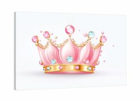 Vector clipart of a pink princess crown with small colorful gems, isolated on a white background.