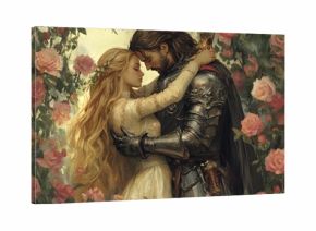 Fantasy princess and knight share romantic embrace