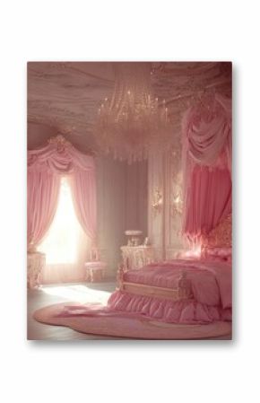 princess room in pink baroque style with beautiful ornaments