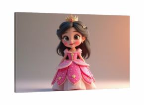 A cute cartoon princess in a pink dress with a golden crown.