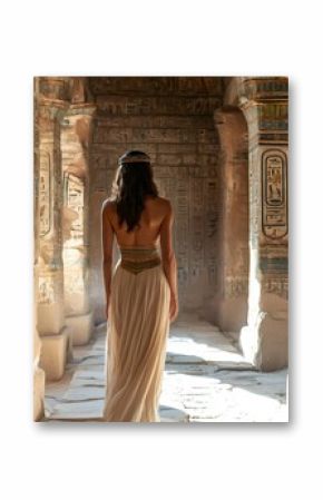 Princess walking through ancient egyptian temple corridor
