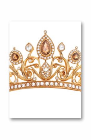 Elegant Gold Tiara with Sparkling Diamonds and Brown Topaz Gems Royal Luxury Jewelry rich crown     