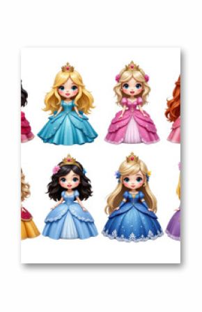 Group of Cartoon Princesses with transparent background