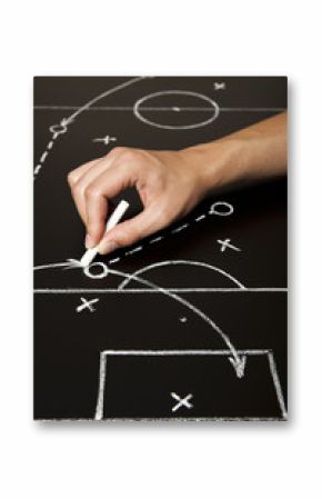 Coach hand drawing a football soccer game strategy