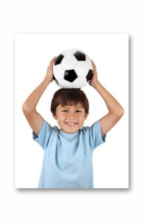 Boy with soccer ball on head