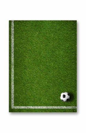 Soccer grass field with marking and ball top view