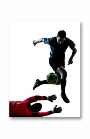 two men soccer player goalkeeper  competition silhouette