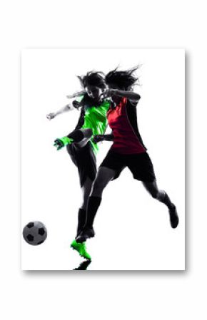 women soccer players isolated silhouette