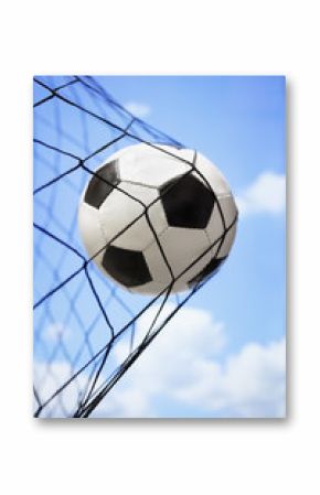 Soccer ball in back of the goal net