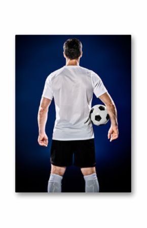 one caucasian soccer player man isolated on black background