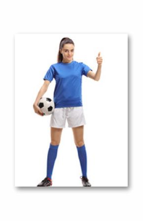 Female soccer player making a thumb up sign