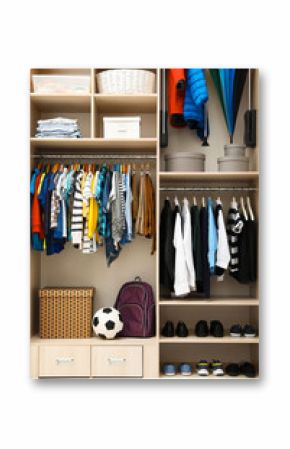 Large wardrobe with teenager clothes, shoes and accessories