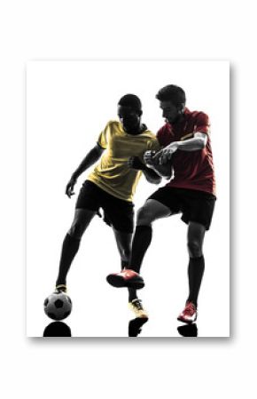 two men soccer player  standing silhouette