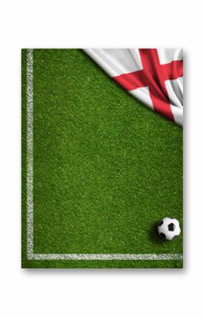 Soccer field with ball and flag of England