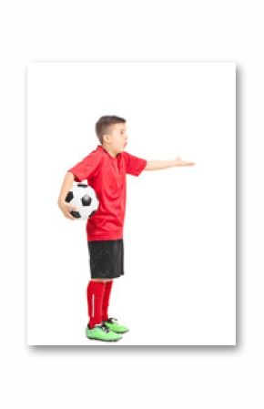 Junior football player gesturing displeasure