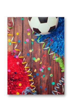 Soccer: Competition Party Background with Ball and Confetti