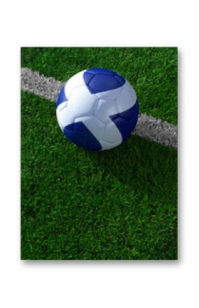 Soccer ball and national flag of Scotland,  green grass