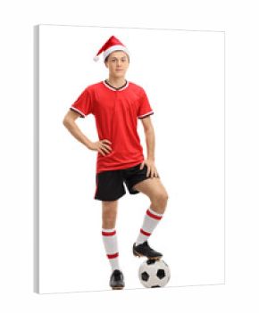 Teenage soccer player wearing a Christmas hat