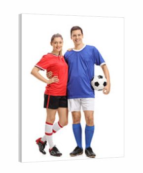 Female soccer player and a male soccer player