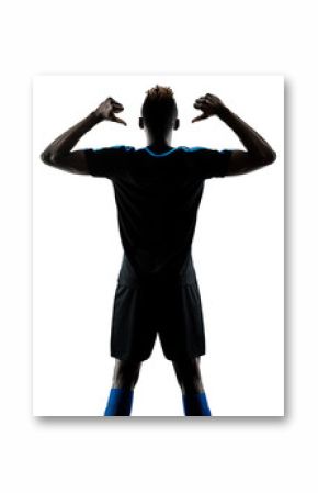 one african soccer player man playing in studio isolated on white background