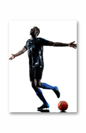 one african soccer player man playing in studio isolated on white background