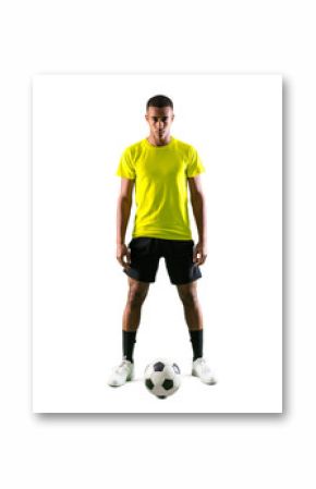Soccer player man with dark skinned playing