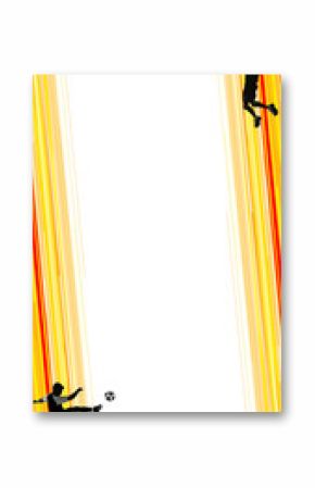 Vector soccer duo kicking and jumping against yellow-red gradient bands with transparent background