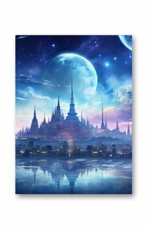 Futurystyczne miasto nocą. 